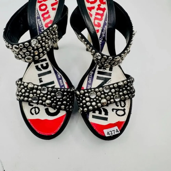 NWOB Versace Mules Heels Slip On Studded Double Strap Leather Multi Womens 37 - Picture 2 of 6